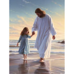 Jesus Walking on the Beach Diamond Painting Kit, Full Drill Rhinestone Art, 12 x 16 Inch