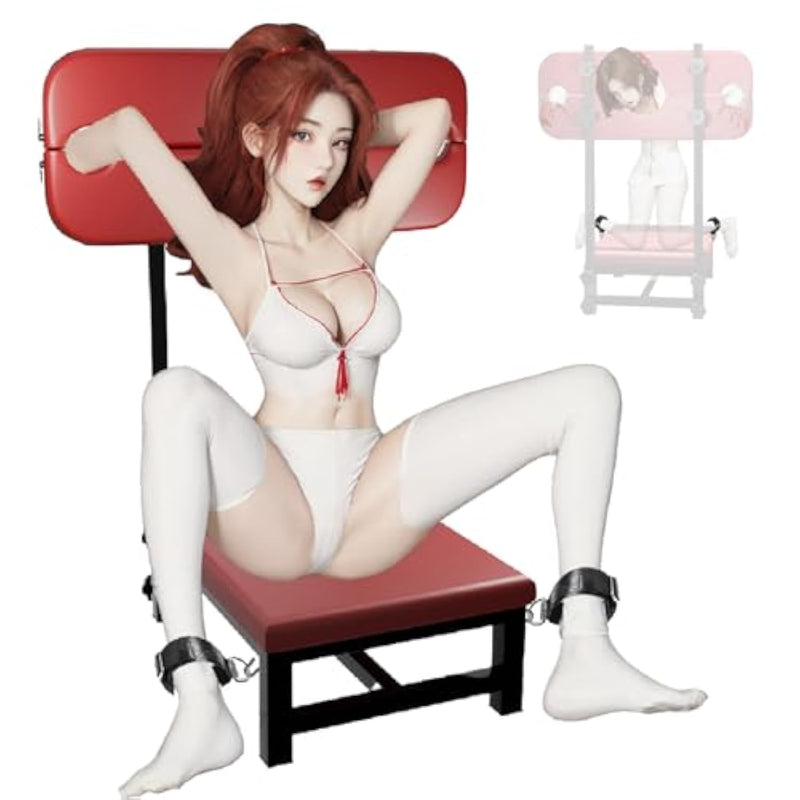 Bdsm Sex Stool With Sex Bondage Handcuffs, Ankle Cuffs And Neck Cuffs, Height-Adjustable Sex Bondage Furniture For Couples Or Multiple People, Adult Sex Chair For Toning Or Taming
