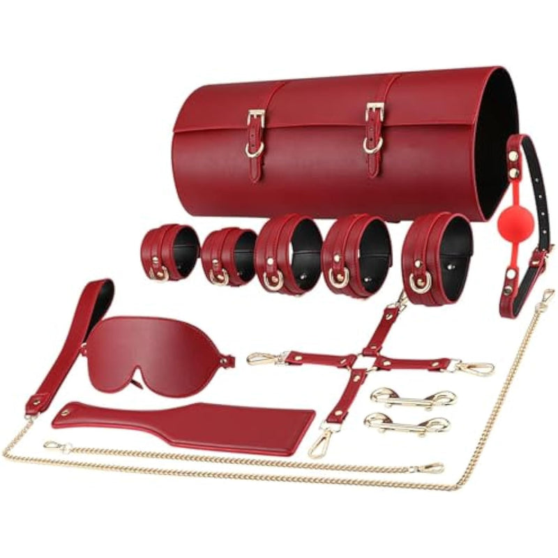 Sex Restraints 9 Pcs Bdsm Kit With Storage Bag Adjustable Handcuffs Ankle Cuffs Collar Blindfold Spanking Paddle Mouth Gag Cross Strap Bondage Accessories Gear For Sm Toys Games Men Women Couples