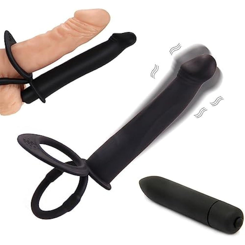 Dual Penetration Vibrating Dildo With Penis Rings, Strap-On Double Penetration Anal Sex Plug, Dildo Vibrator With Cock Rings For Men Sex Enhance, Butt Plug Strapon Anal Sex Toys For Couples (Black)