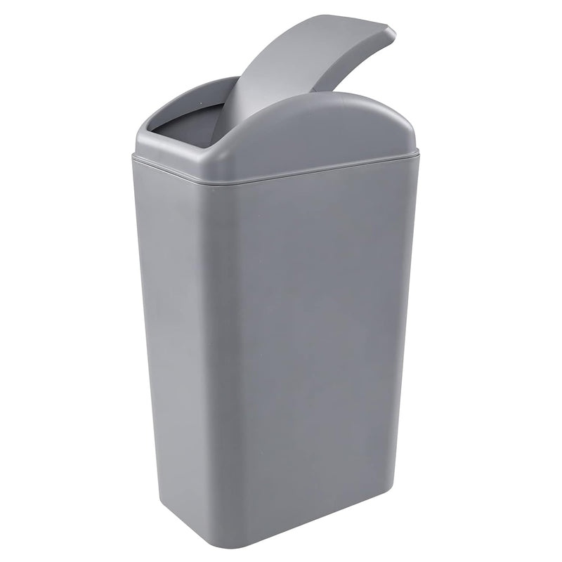 3.5 Gallon Plastic Small Garbage Can With Swing Lid, Swing Top Trash Can, Gray