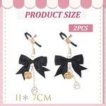 Black Satin Bow Nipple Clamps With Silver/Gold Charms - Adjustable Fetish Jewelry For Sensual Play And Cosplay, Unique Kink Accessory With Paw Print And Bell Charm (Golden Palace Bell)