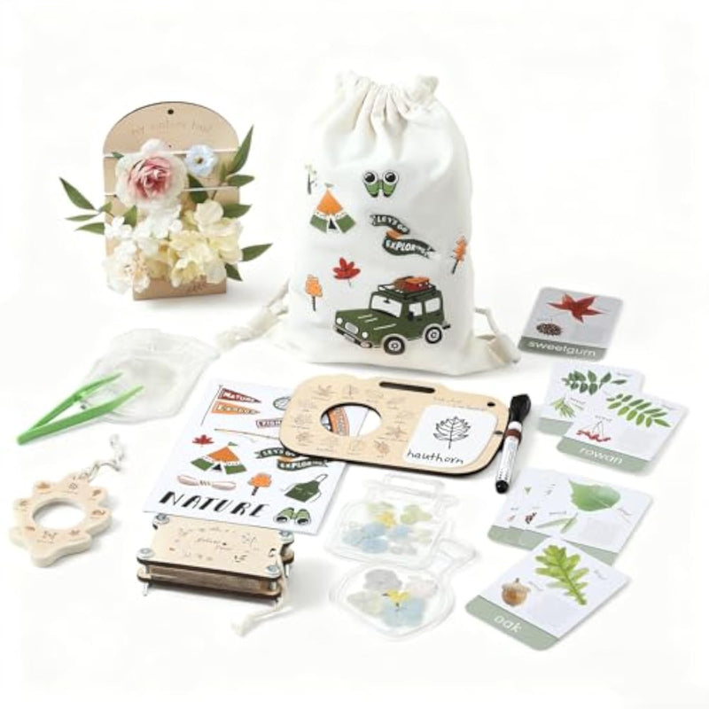 Kids Flower Press Kit with Plant ID Cards, Drawing Board & Dried Flower Art