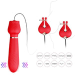 Clitoral Vibrator With Nipple Clamps Bdsm Adult Sex Toy For Women Silicone G-Spot Vibrator With 10 Vibration Modes For Female Nipple And Clitoral Stimulation