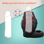 Thicker Wide Hollow Penis Sleeve Cuff,Silicone Soft Men Penis Extender With Cock Ring,Black Elastic Penis Enlarge Prolong Pump, Adult Men Strap On Sex Toy For Couples Fun (L Size)