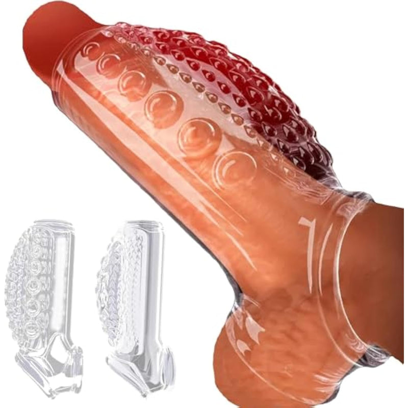 Penis Sleeve Girth Extension Enhancer For Men - Penis Extension Enlargement Sleeve, Lock Time Delay Anal Dildo Sexual Stimulation Device, Bdsm Bondage Restrict Sex Toy (Transparent)