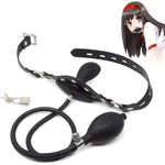 Inflatable Silicone Strap-On Mouth Gag, Bdsm Faux Leather Adjustable Open Mouth Plug Expandable Silicone Gag Bondage For Fetish Lgbt Lover