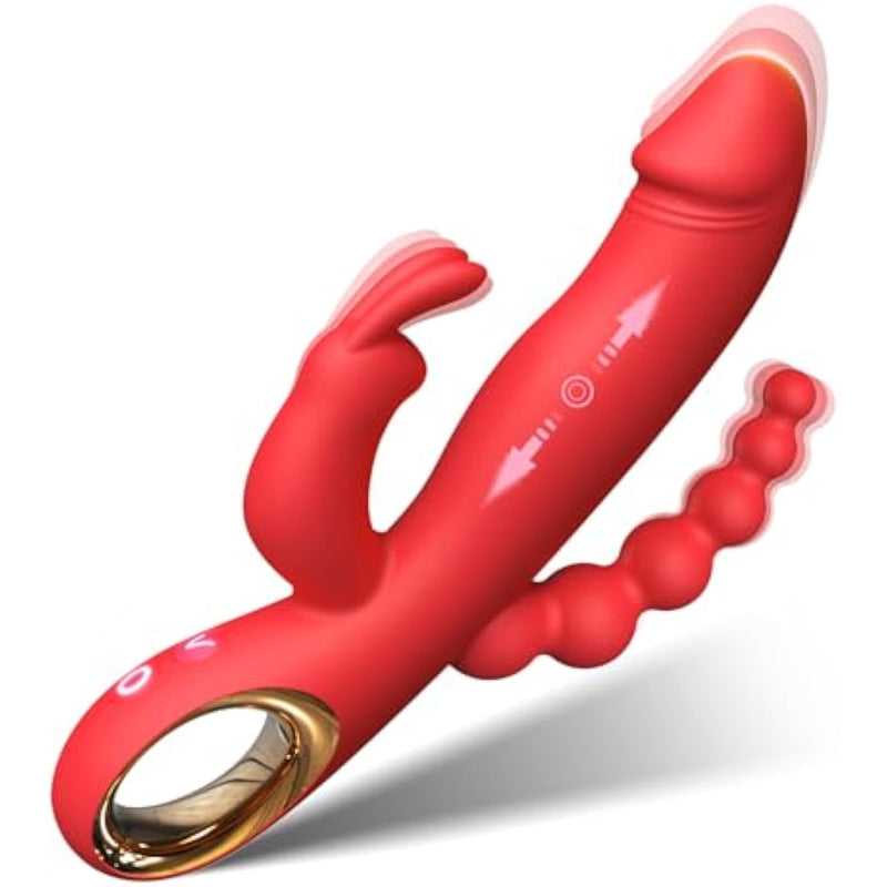 Thrusting Dildo Vibrator Sex Toy For Women, Anal G Spot Vibrators Adult Sex Toys With 10 Powerful Thrusting & Vibration Modes Upgrade Silicone Waterproof Rechargeable Vagina Stimulator Massager, Red
