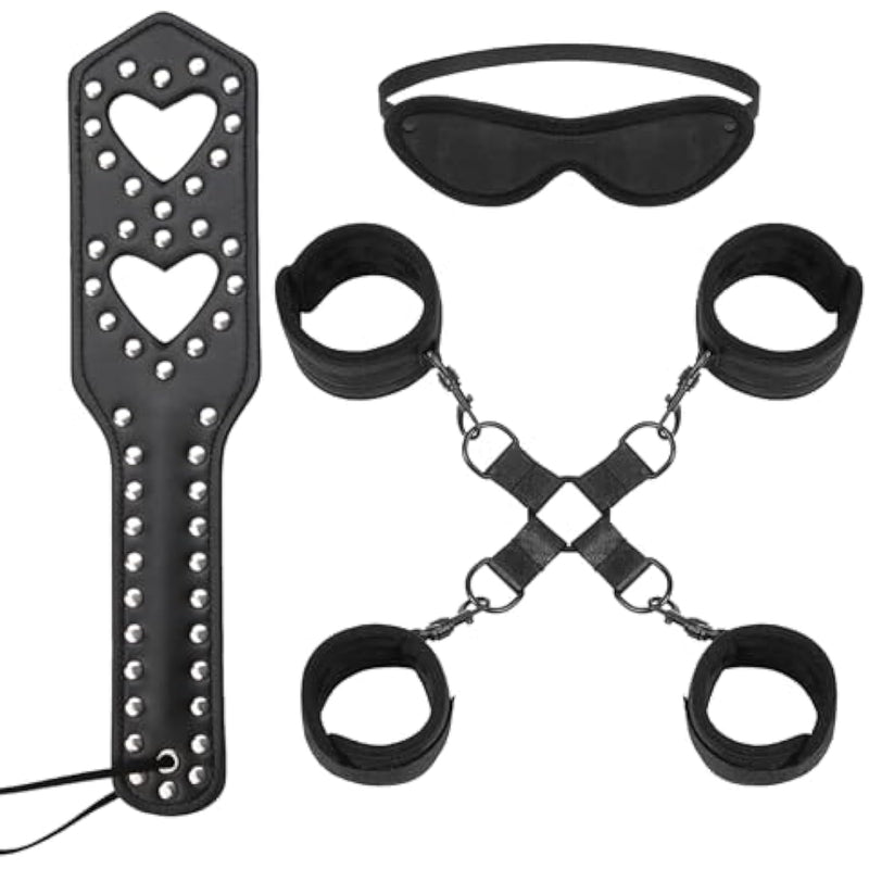 Bondage Restraint Hogtie Set, Handcuffs Ankle Cuffs Blindfold And Spanking Paddle For Adults Sex Play Toys