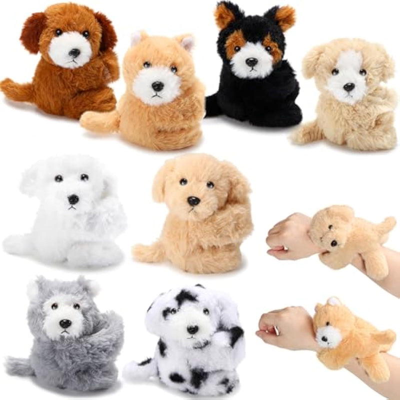 8 Pcs Puppy Stuffed Animal Slap Bracelets For Kids, Cute Plush Dog Wrist Snap Bracelets Bulk Birthday Gifts For Boys & Girls Party Favors
