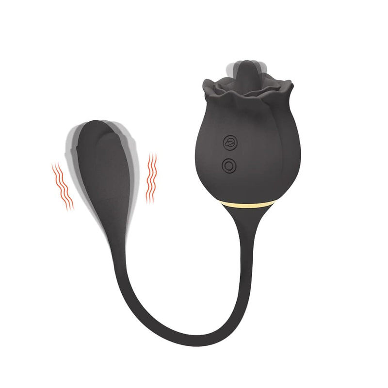 G Spot Rose Vibrator with Vibrating Egg and Dildo Stimulator, Black