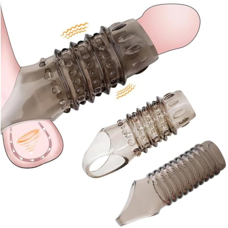 2 Pcs Reusable Cock Rings For Men, Penis Enlargement Sleeves, Delay Ejaculation Stronger Erection Enhancement Sex Toys Soft Realistic Silicone Penis Ring For Adult Male Couples(Black)