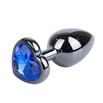 Large Heart Shaped Anal Plug with Chrome Plated Steel and Blue Jewelry for Unisex Masturbation