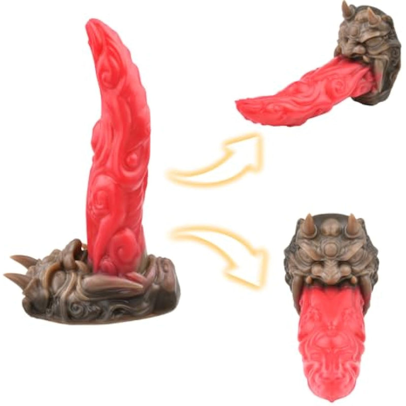 Silicone Sex Toys Dragon Monster Shaped Dildo Toy Female G Spot Stimulating Anal Tongue Dildo Toy Male With Suction Cup Base (L)