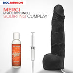 Doc Johnson Merci - Squirting 10" ULTRASKYN Dildo - with Removable Vac-U-Lock Suction Cup - for Adults Only, Black