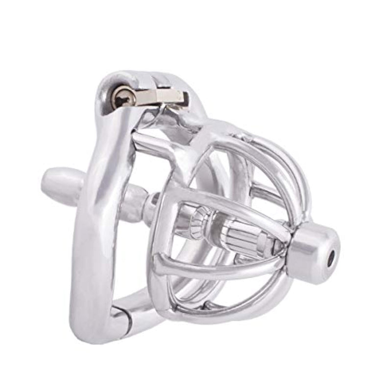 Chastity Locked Small Male Ergonomic Design Cock Cage With Urethral Tube T245 (45Mm M Size)