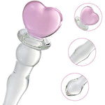 Glass Double-Ended Dildo G-Spot Stimulation Butt Plugs Anal Beads Pleasure Wand With Pink Heart