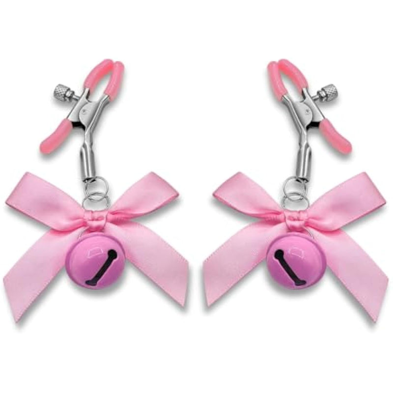 Nipple Clamps,Nipple Clamps For Pulling,Adjustable Nipple Clamp For Women And Men, Metal Nipple Clips Non Piercing,Nipple Clamps With Chain For Nipple Decoration,Nipple Clip With Bell (Pink Bow)
