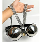 Female Chastity Device Bra Stainless Steel Adjustable Bdsm Slave Metal Lockable Underwear Chain Bondage Game Erotic Slave Fetish Sex Toy (Black)