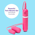 Bedtime Double Bullet Vibrator - Wired Remote Controlled Bullet Vibrator For Women - Mini Bullet Massager With 7 Vibration Patterns & 3 Speeds - Pink