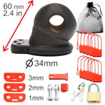 French Adjustable Chastity Belt Men Cock Cage Python-60 By , 5 Rings, Black