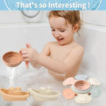 Bath Toys Floating Boats Train With Bathing Spoon,11 Pcs Water Table Toys Mold Free Baby Bath Toys For Toddlers 1-3 Infants 6-12-18 Months,Bathtub Toys Shower Toys For 1 2 3 4 Year Old
