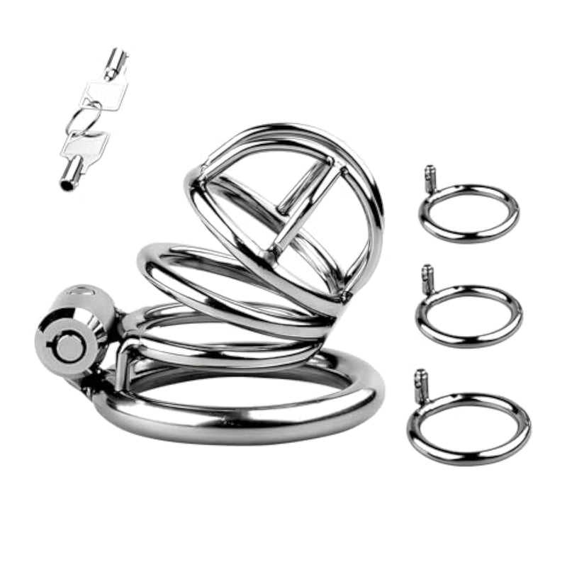 Metal Chastity Cage Set Cock Cages With 3 Different Sized Ring Sex Toys Chasity Devices With Push Locks And Enlarged Urinal Opening Suitable For Restrain Man'S Penis
