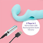 Strapless Strap On Vibrating Dildo - Flexible 7 Inch Dildo For Women - Curved Rippled Shaft For G-Spot Stimulation - Rechargeable Bullet Vibrator - Adult Sex Toy - Waterproof - Aqua