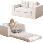 Loveseat Sleeper Sofa,55" Convertible Sofa Bed Couch Futon Couches For Living Room,3-In-1 Pull Out Floor Couch With Backrest And Pillows, White