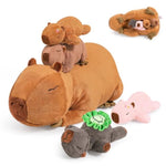 5Pcs Capybara Stuffed Animal Mommy 16.5 Inch With 4 Babies 6.6 Inch Family Set Cute Plushies Toys Gifts For Kids