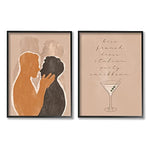 Stupell Industries Kiss French Party Caribbean Phrase Male Couple Embrace, Designed by Birch&Ink Black Framed Wall Art, 2pc, Each 16 x 20, Brown