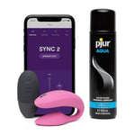 Sync 2 Pink App Control Couples Vibrator & Pjur Aqua Water Based Personal Lubricant 3.4 Fl Oz - Couples Sex Toys Bundle