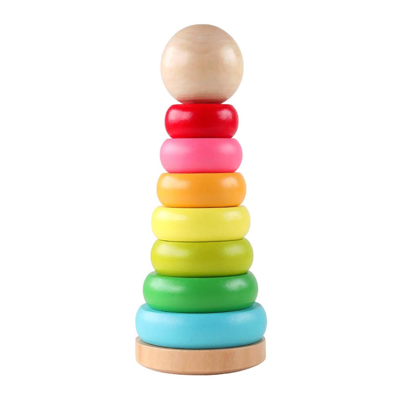 Stacking Rings Toy Wooden Rainbow Stacker Toddler Learning Toys For 18 Mont