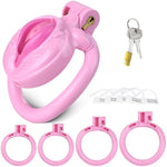 Male Chastity Cage With 4 Sizes Rings Cock Cage Asb+Resin Flat Chastity Device Invisible Lock Realistic Design Bondage Penis Cage Lightweight Adults Sex Toys For Men(Pink)