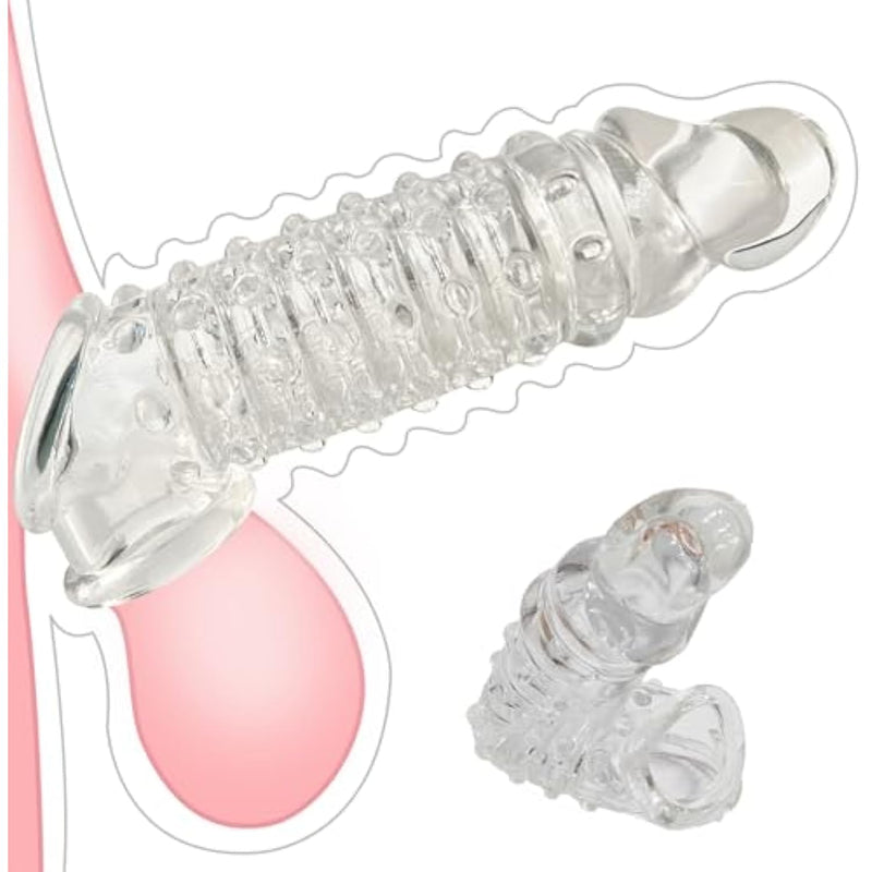 Reusable Penis Sleeve With Cock Ring Sex Toys,Ultra-Soft Silicone Penis Cuff Thickened Testicle Ring Male Adult Sex Toys,Penis Extender And Penis Enlarger For Men (Transparent)