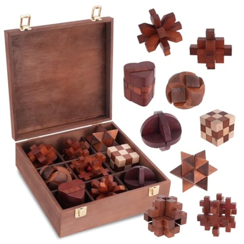 Wooden Brain Teaser Puzzles For Adults - Brain Teaser Puzzles With Wooden Box 3D Puzzle Game Toys For Adults Teens - Unlock Interlocking Puzzle Adult Iq Education Smart Toys