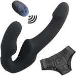 Strapless Strap-On Dildo Vibrator With Remote Control, Double-Ended Dildos With 10 Vibration Modes, Waterproof Rechargeable Sex Toys With Clitoris Stimulator For Women Lesbian Couples Black