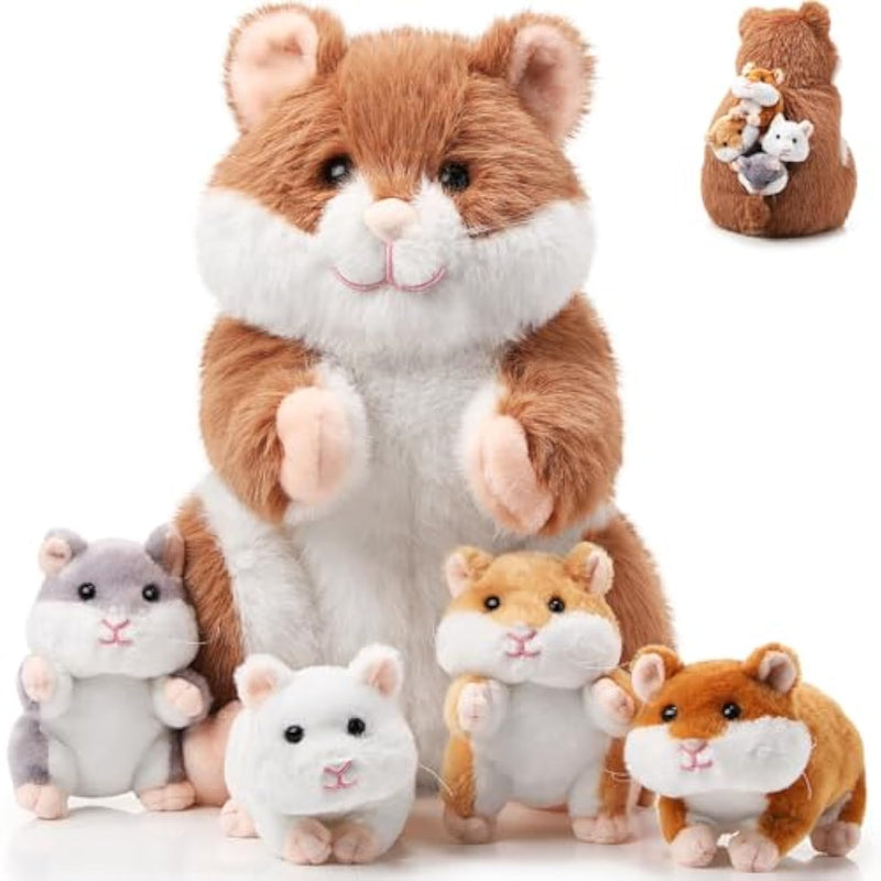 5 Pcs Hamster Stuffed Animal Set 4 Inch Hamster Mommy With 4 Cuddly Plush Babies In Belly Christmas Cute Plush Toys Gifts For Kids Birthday Xmas Party Decor
