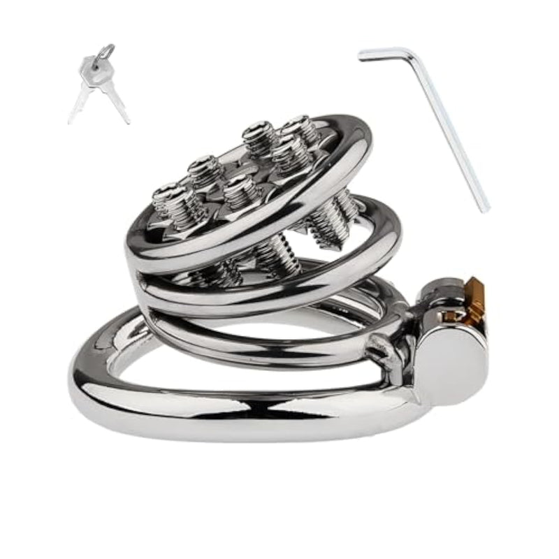 Spiked Chastity Device Sm Sex Toys Stainless Steel Cock Cage For Torturing Men'S Penises Male Chasity Cages With Invisible Locks And 7 Screws Penis Lock With Wrench And 2 Keys (1.57In,B)