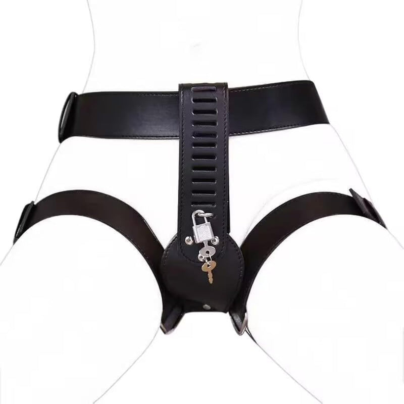 Adjustable Leather Chastity Belt With Lockers Chastity Knickers Sm Bondage Kit Strap-On Belt Female Chastity Sex Play Slave Punish Adult Sex Toys Flirt Fetish Sm Game Bedroom (Small)