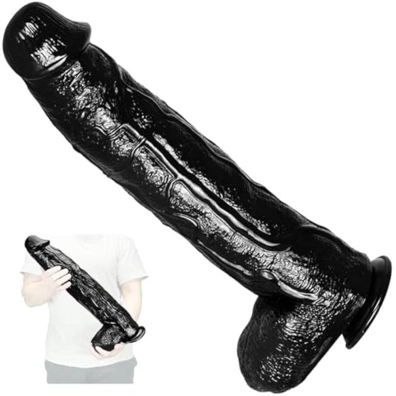 Oversize Realistic Dildo Adult Sex Toy For Women, G Spot Anal Stimulator, Suction Cup, Body-Safe Material (Black)
