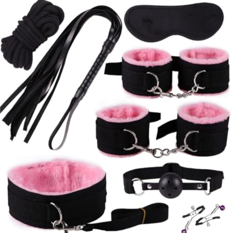 Bdsm-Bondage-Kit Restraints Kit Sex Toys For Couples,Adjustable Bondage Set Fuzzy Handcuffs Ball Gag Couple Sex Toys Bsdm Toys For Couples Juguetes Sexuales Eroticos (Pink)