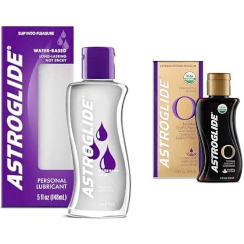 Astroglide Water Based Lube Liquid Personal Lubricant (5oz) and Sensual Massage Oil and Lube (4oz), Organic Essential Oil Based Hydrating Personal Lubricant, USDA Certified Organic
