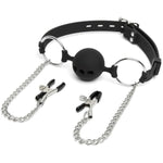 Silicone Gag Mouth Gag With Sex Nipple Clamps Chain, Ball Gag With Lock Large Bondage Set Sex Toy For Couples Extreme Sex Mouth Ball Gag Adjustable