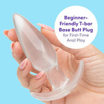 Butt Plug - 4 Inch Anal Plug - Beginner Friendly T-Bar Base With Tapered Tip - Waterproof - Clear
