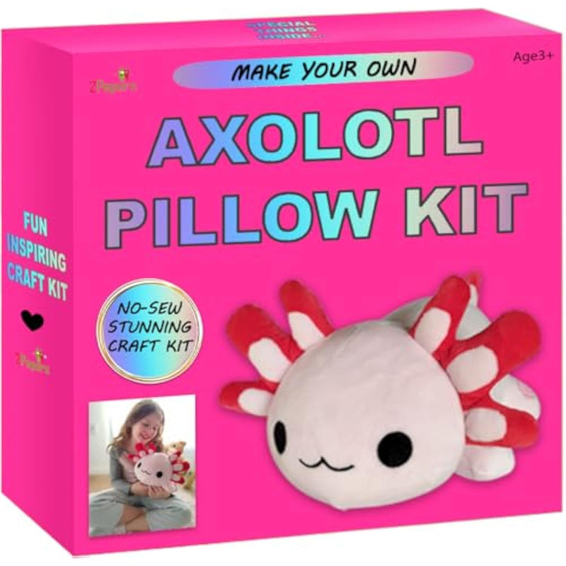 Make Your Own Axolotl Plush Pillow Kit Arts And Crafts For Kids (No Sew), Diy Axolotl Stuffed Toys For Girls & Boys Ages 3 4 5 6 7 8 9 10 + Years Old, Animal Activity, Squishy Plushy, Girls Presents