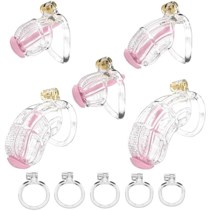 Chastity Device V3, Male Chastity Cage, Comfortable Nylon Resin Plastic Chastity Device, 3D Printed, 5 Sizes, Multiple Colors, Includes 5 Rings (Clear, X-Large)