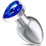 Luxury Metal Anal Butt Plug, Fetish Heart Shaped Anal Trainer Jewel Adult Sex Toys For Woman Men Couple (Blue M)