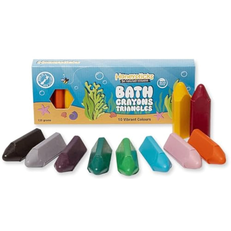 Triangle Bath Crayons Non Toxic (10 Pk) For Toddlers 1-3 And Kids 4-8, Natural Beeswax Crayons, Food-Grade Colors, Fragrance Free, Easy Grip Triangular Shape, Bath Toys For Bathtub, Shower