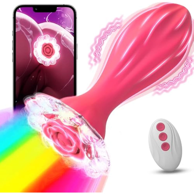 Vibrating Butt Plug Anal Sex Toys, Unique Crystal Rose Light Up Anal Plug Toy With Remote And App Control, Silicone Big Butt Plugs Vibrator For Men Women Vibrting Prostate Massager